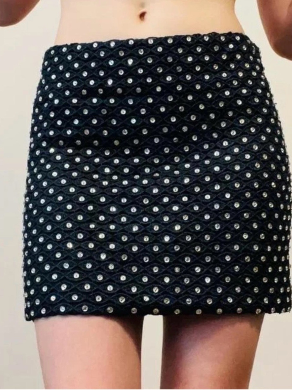 Diane Von Furstenberg Black Mini Skirt with Silver Stud Detail